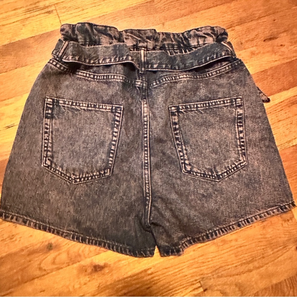 All Saints Palmer Paper Bag Jean Shorts Acid Peach Denim Removable Belt - Picture 6 of 6
